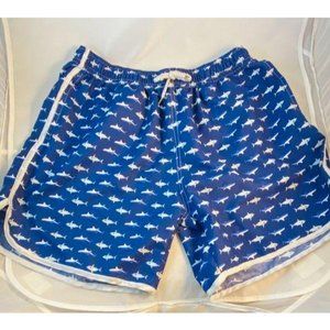 Men's Shark Boardshorts Navy Blue and White Size L